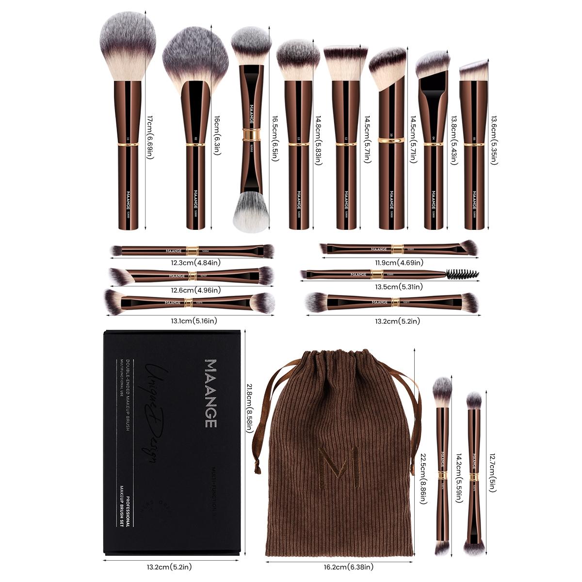 MAANGE 16pcs Makeup Brush Set with Storage Bag, Foundation Brush Powder Brush Blush Brush Contour Brush Eyeshadow Brush Eyebrows Brush Eyeliner Brush Highlight Brush Detail Brush, Soft Makeup Brushes, Professional Cosmetic Brushes Kit