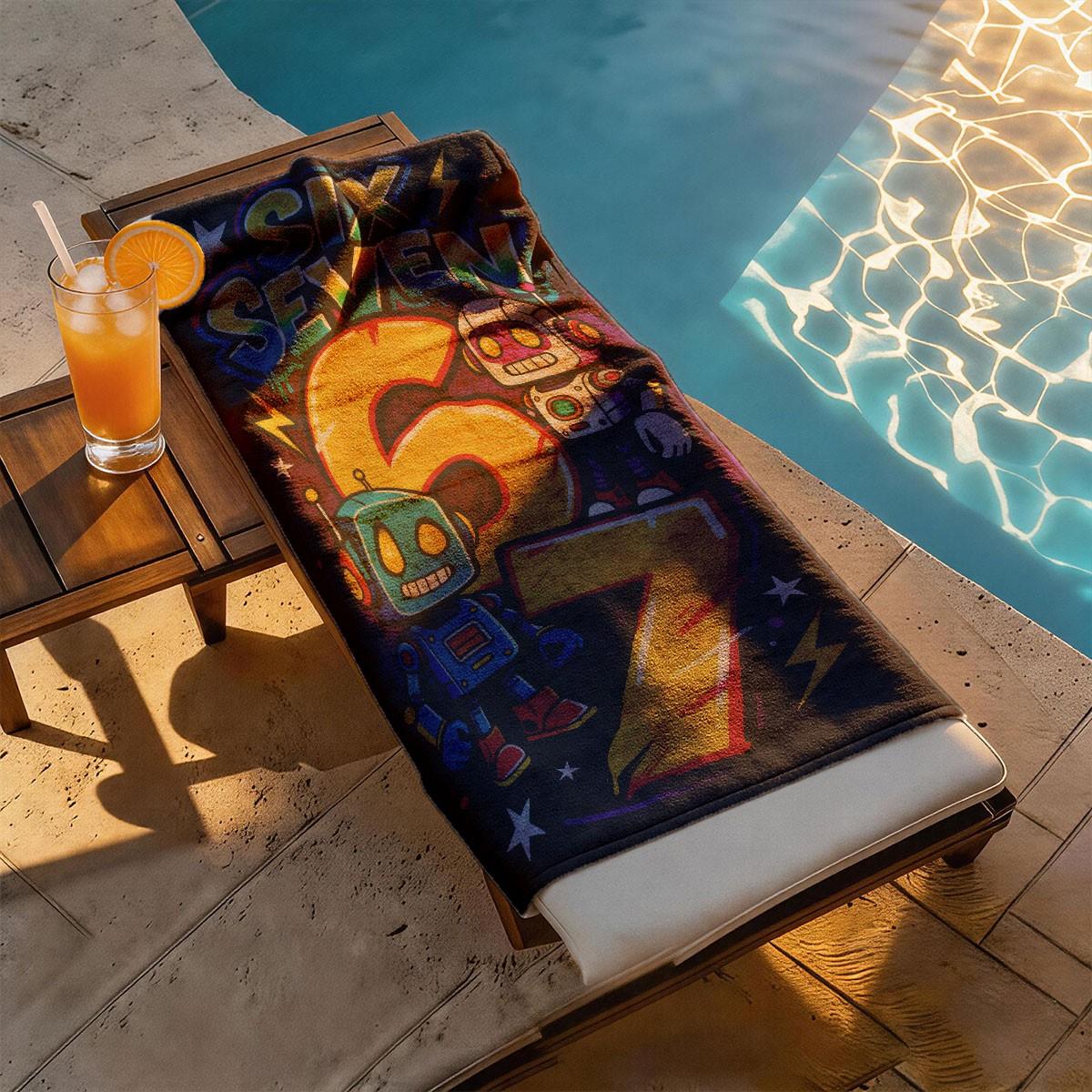 A Number 67 Robot Graffiti Trendy Printed Beach Towel - Oversized, Skin-friendly, Absorbent and Quick-drying, Perfect for Beach and Pool Leisure, Ideal for Summer Trips - Suitable for Seaside Vacations, Pool Parties and Outdoor Picnics Quick Drying Towels