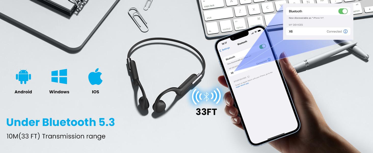 Bone Conduction Headphones, Wireless Bluetooth 5.3 Swimming IPX8 Waterproof Headset,Strong compatibilityBone vibrations transmit audio，Waterproof and sweatproof design，Special for sports and fitnessSuitable for for Running, Cycling, Drving.-X6PRO-3-5.99