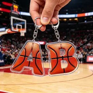 2D Acrylic Basketball Letter K M L Keychains for Accessories Bag Charm Sports Lover Keyrings Jewelry Basketball Fans Gifts