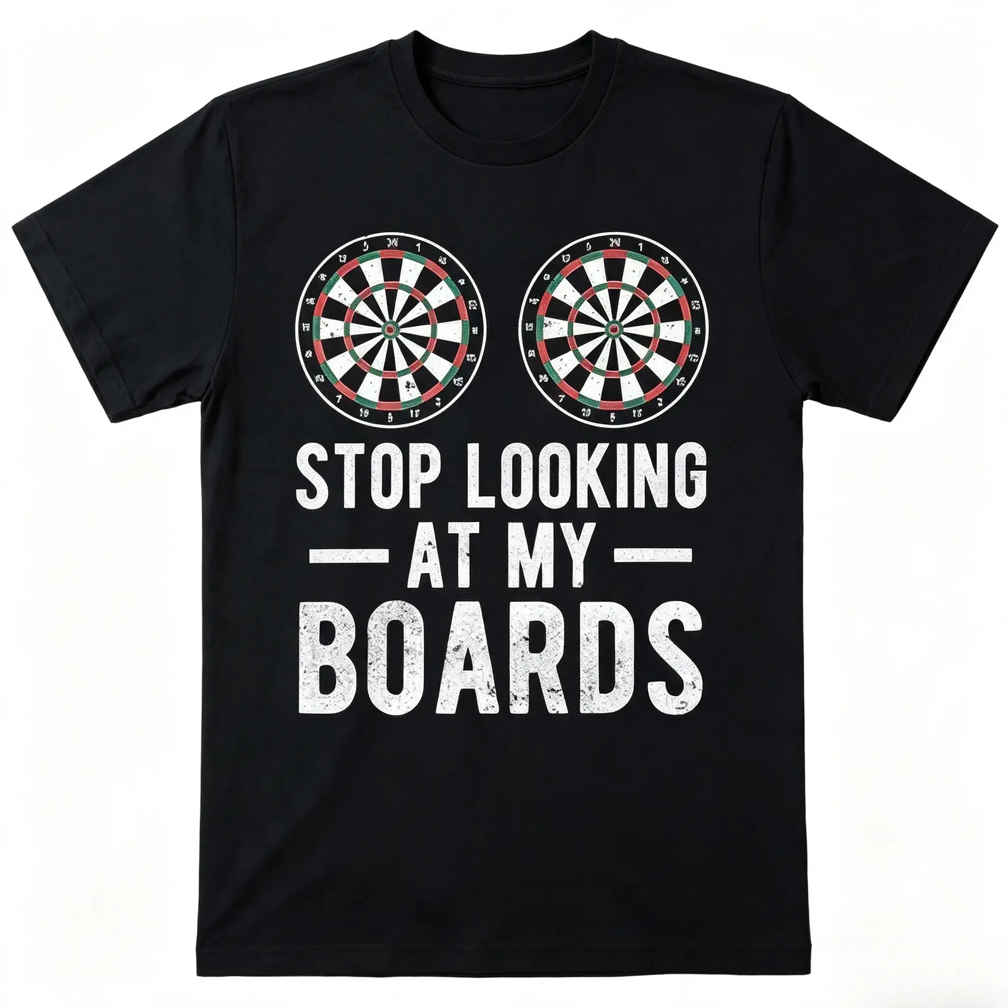 Stop Looking At My Boards Vintage Dartboard Darts Graphic Cotton T-Shirt, Oversized Comfort Cute Fashion Casual Outfit, Perfect Valentine's Day Holiday Gift For Him Her Dart Game Player Pub Sports Lovers Family Friends
