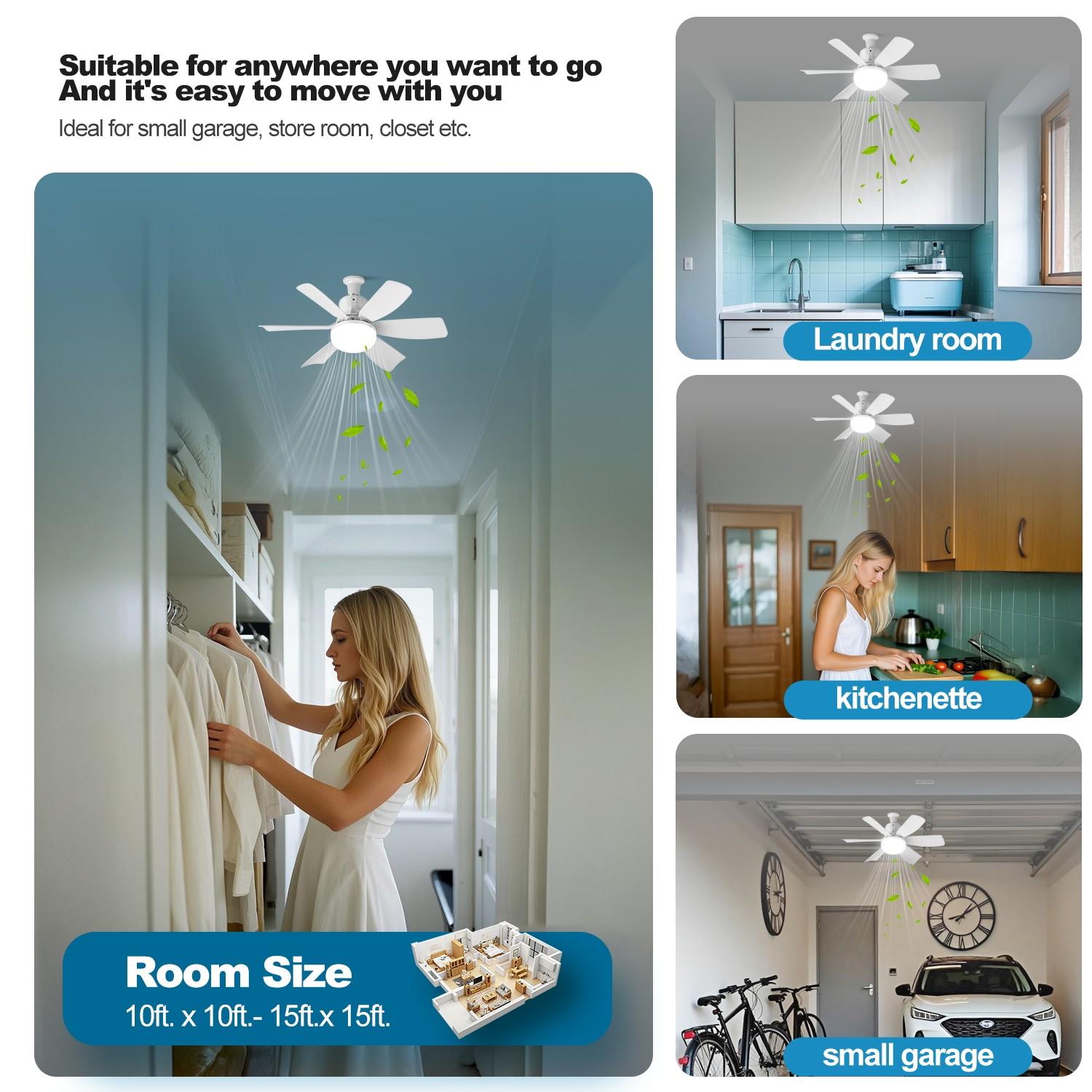 New E27 Bulb Socket Ceiling Fan Light Lamp, Adjustable Dimming Timer, 3 Color Modes 3000k-6500k, Remote Control, Bedroom Kitchen Living Room