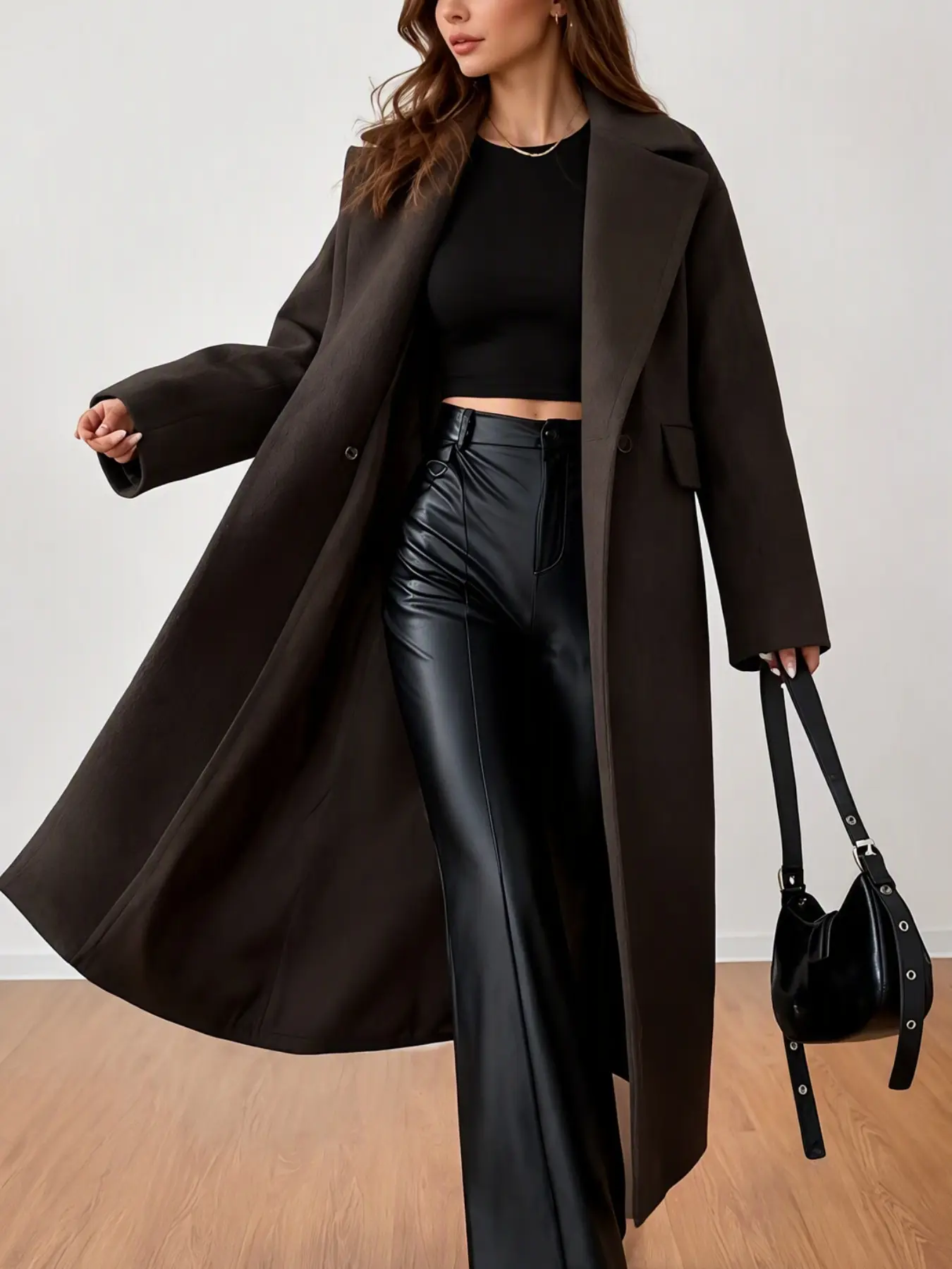 Vintage Long Coat for Women, Large Lapel Single Button Loose Fit, Minimalist Style Autumn Winter Outerwear, casual pocket outerwear, Slimming Effect