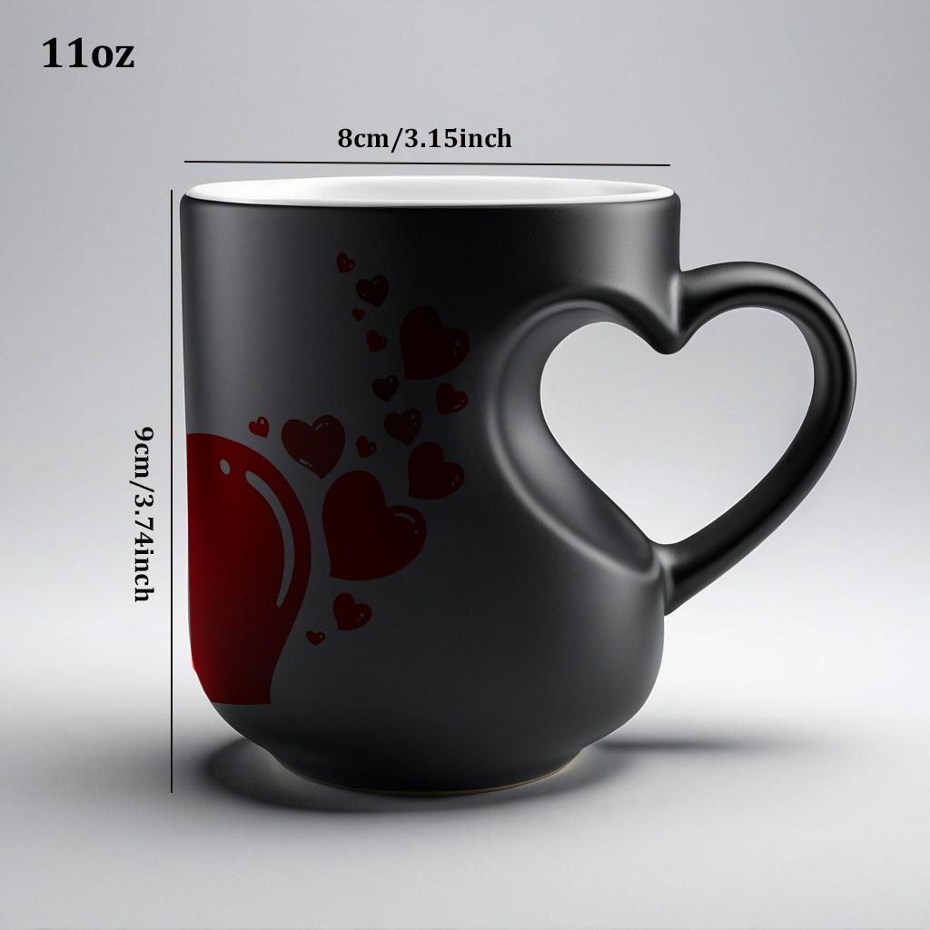 Heart-Shaped Handle Temperature Sensing Ceramic Mug - 11 oz/330 ml, Color Changing Coffee Mug, Hot and Cold Conversion, Reusable, Non-Slip Design, Ideal Gift for Mother's Day or Celebrations