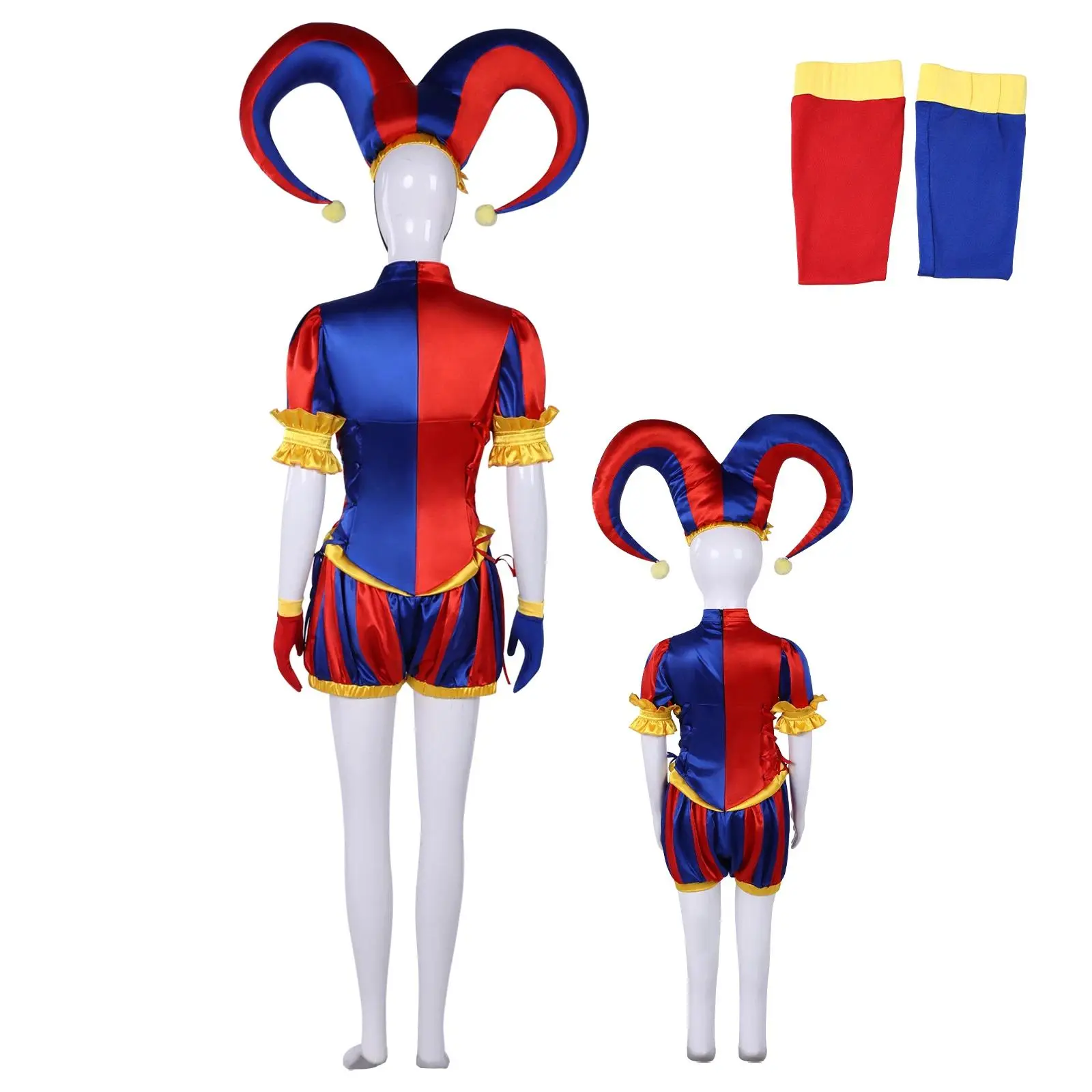 Anime Pomni Cosplay Costume Clown Uniform The Amazing Digital Circus Hat Gloves Role Play Halloween Carnival Party Outfit