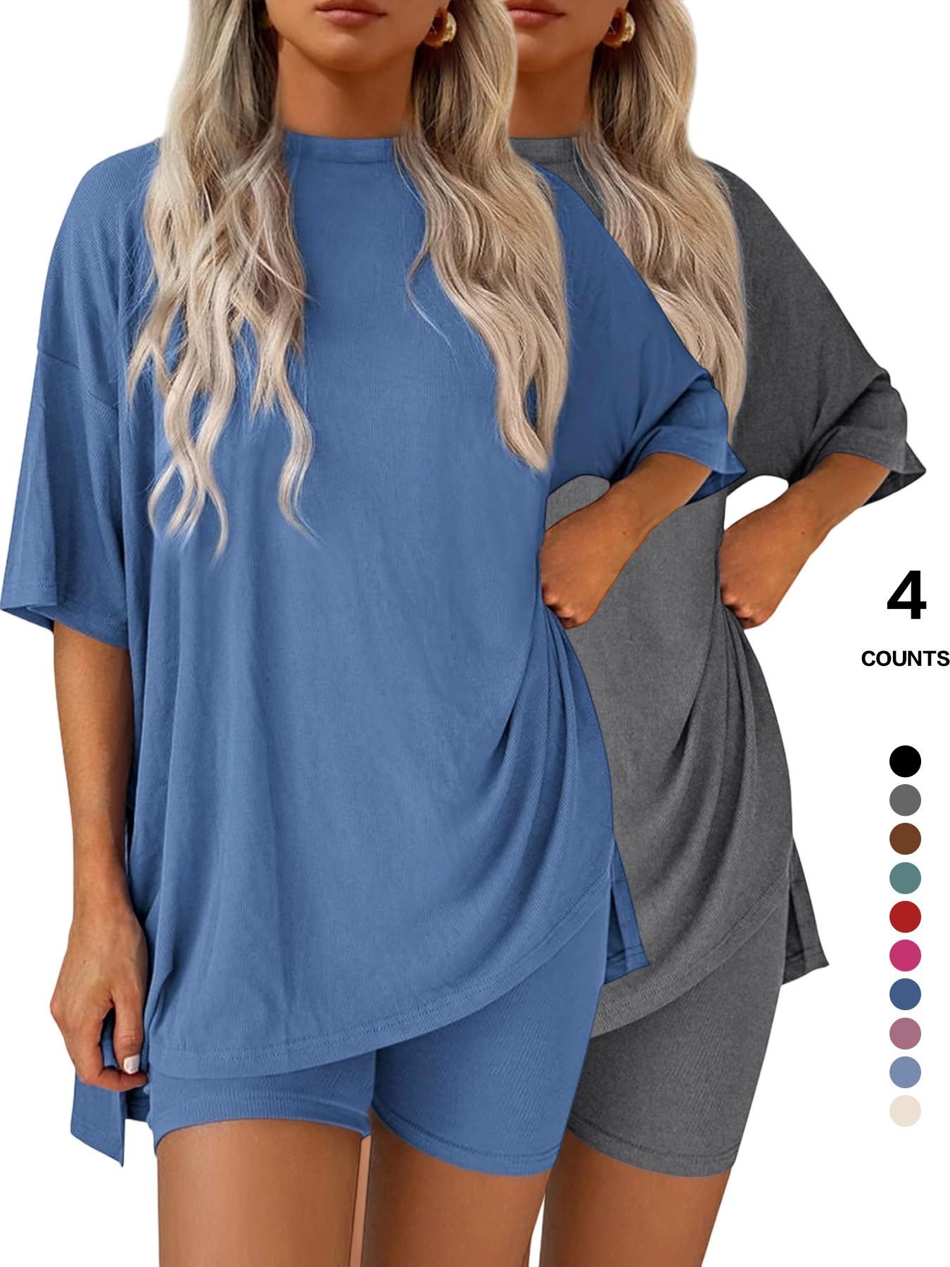 Cozy Mama Lounge Set, Women's 2-Piece, Crew Neck Oversized T-Shirts, Comfortable Home Wear, Perfect for Relaxing at Home