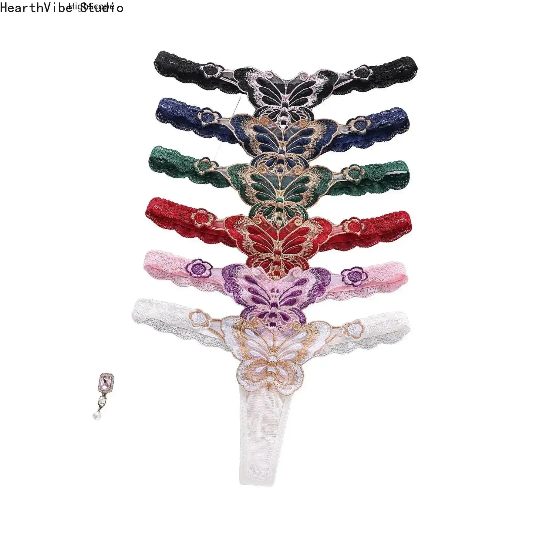 Women's 6-Pack Thong Intimates Set, Low Waist Multicolor Cotton Panties with Butterfly Print Bow Detail, Comfy Breathable Seamless Year-Round Daily Wear Sports Lingerie, Sexy Gift for Her