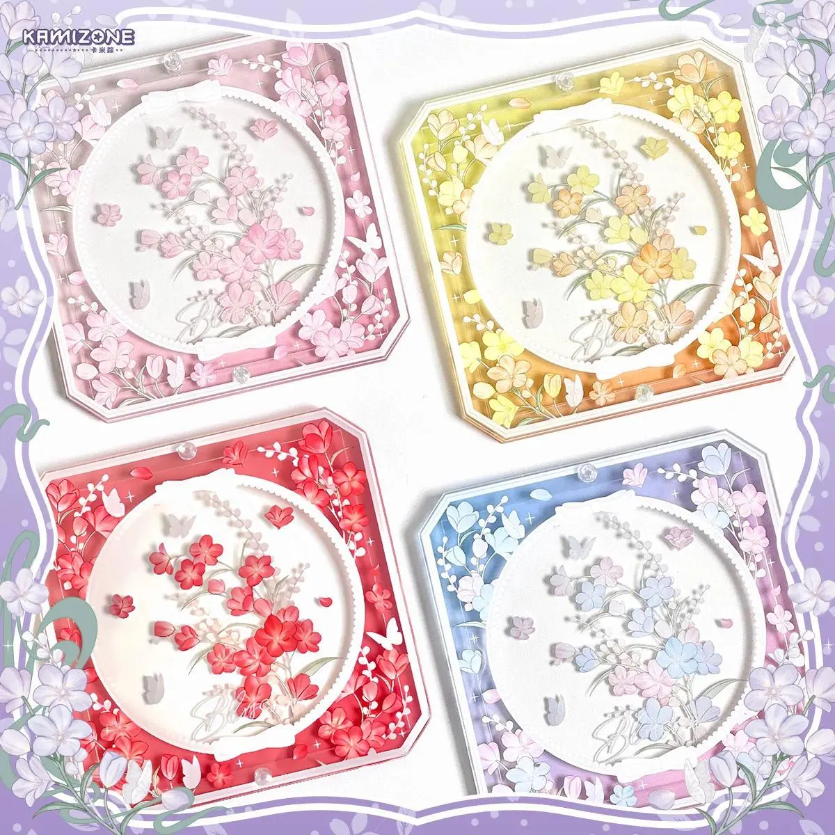 Floral Acrylic Display Stand Kpop Shaker Photo Frame for 3" Photocards, Aesthetic Card Holder Organizer