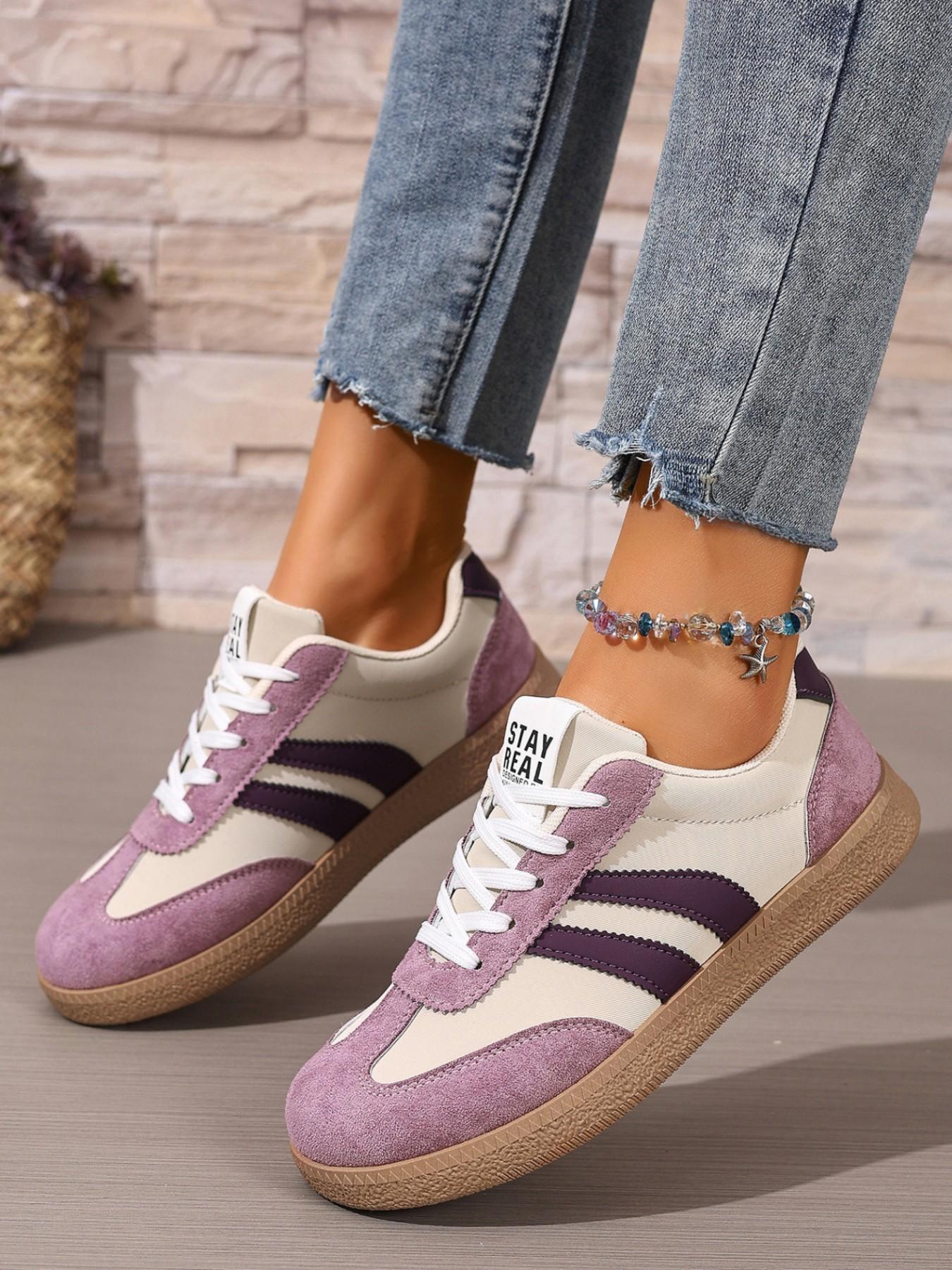 Women's Spring Fall New PU Textile Patchwork Design Sneakers, Trainer, Breathable Comfort Casual Low Top Walking Shoes, Anti-Slip Non Slip Thick Sole Lightweight