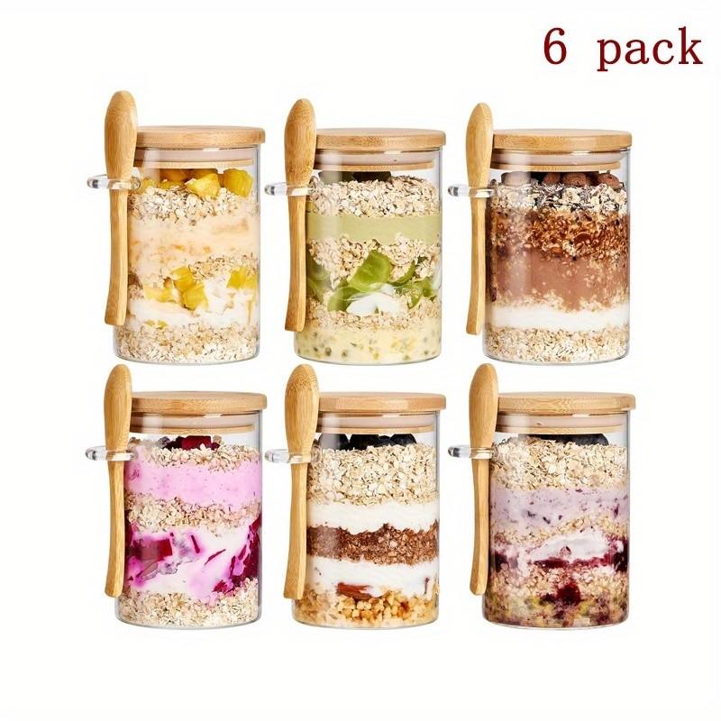 4-Pack 16oz Overnight Oat Glass Jars with Bamboo Lid, Large Capacity Breakfast Bowl, Food Storage Container, Kitchen Accessories