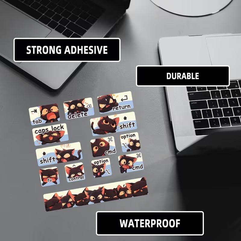 Cute Cartoon Cat Keyboard Sticker for Macbook Air, Matte Finish, Self-Adhesive PVC, Easy to Apply and Remove, Personalize Your Laptop