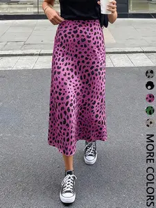 Women's Leopard Print Midi Skirt, High Waist, Fit, Smooth Woven Fabric, Multiple Color Options, Casual Daily & Street Style Wear, Edgy Retro Style