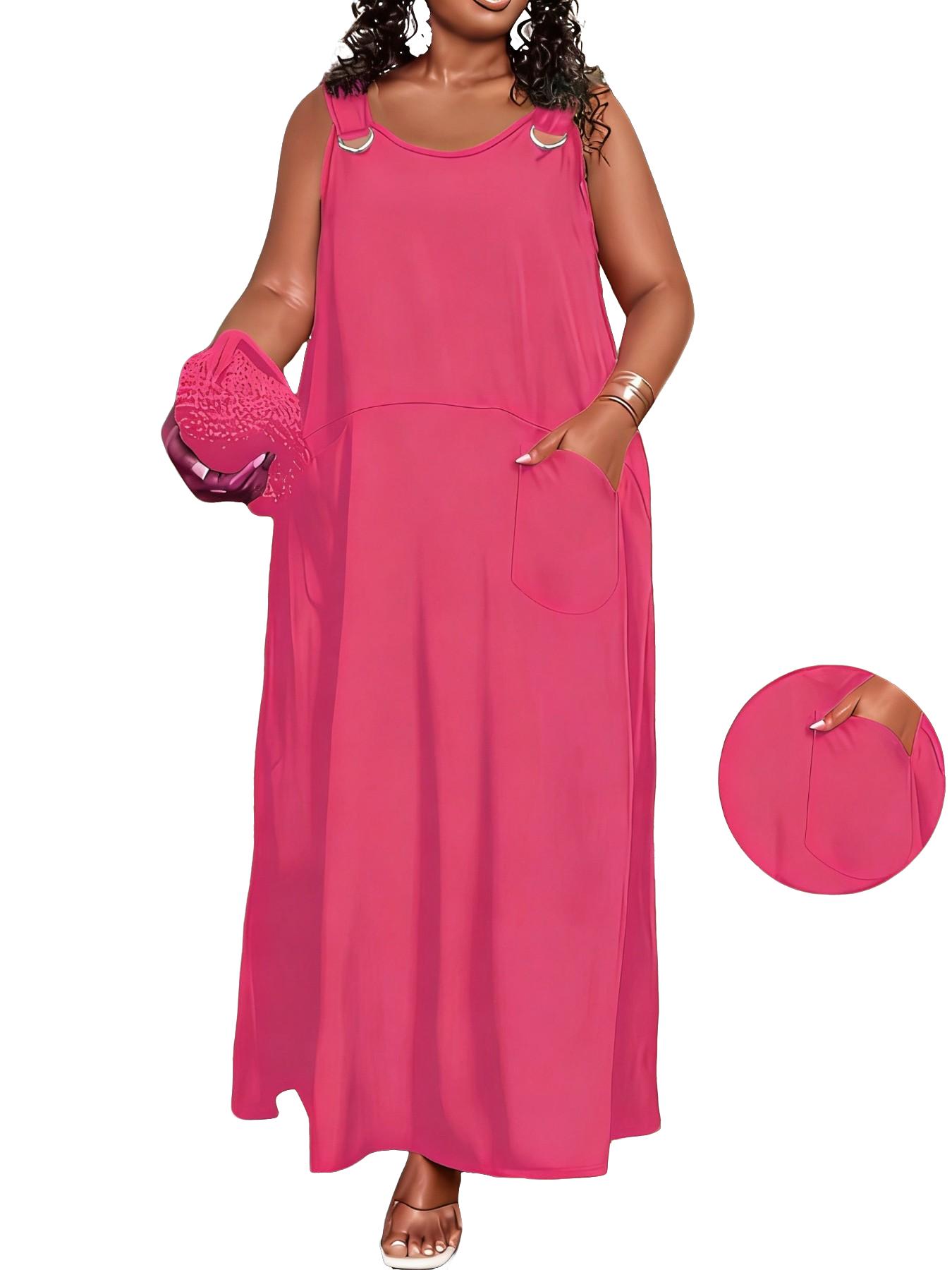Plus Size Women's Casual Loose Solid Color Dress, Summer New Arrival, Comfortable Fashion Daily Wear, Stylish and Comfy Dress