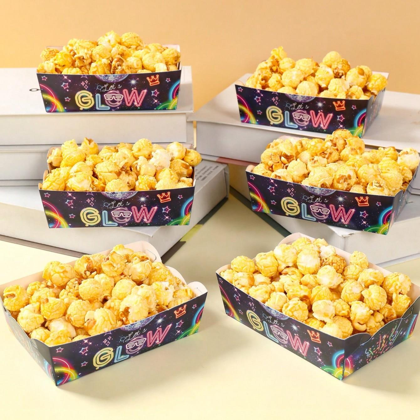 12 Piece Glow-In-The-Dark Popcorn Boxes, Striped Paper Bags, Party Bags, Candy Boxes, Perfect for Theme Celebrations, Elegant Party Decor