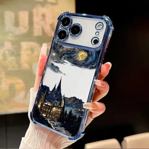 Magical Night Pattern Four Corner Anti-Fall Phone Case Transparent Electroplated Protective Cover for iPhone 17 16 Pro Max 15 Plus 14 13 12 11 E Air.QXA348