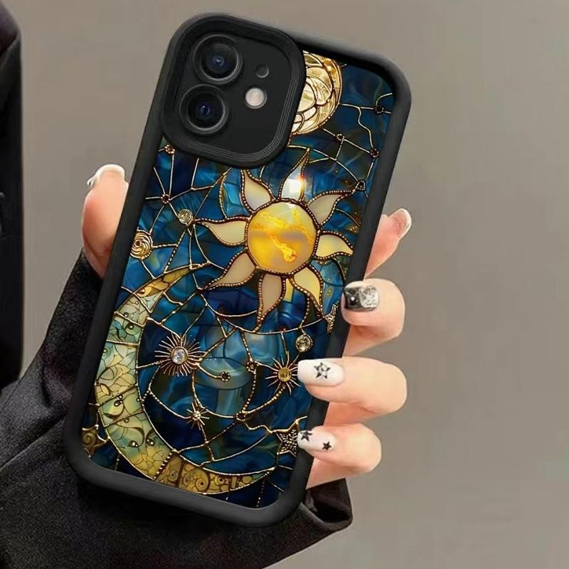 Creative Sun & Moon Pattern Phone Case, TPU Decorative Phone Protector Cover, Phone Accessories Compatible with iPhone 11 12 13 14 15 16 17 Series