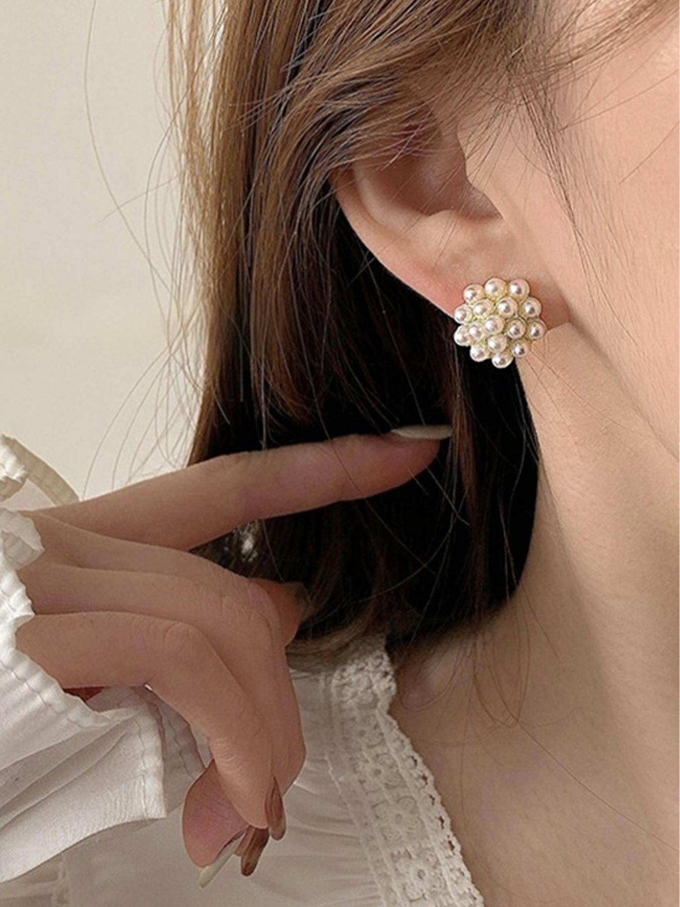 5 Pairs Vintage Unique Black Camellia Flower Bow Star Shape Faux Pearl Geometric Stud Earrings Set, Ear Studs, Minimalist Elegant Quality Fashion Earrings Jewelry Suitable For Women Everyday And Holiday Wear, Stud Earring Sets