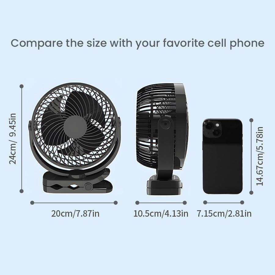 Portable USB Rechargeable Clip-on Fan Desktop Fan, Portable Fan  Personal Stroller Sleeping Fan 720°Angle Adjustable,Suitable for Office, Outdoor Travel, Camping, Gym