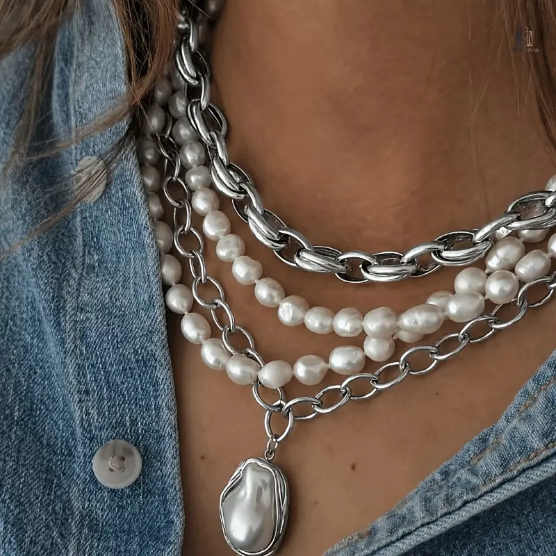 Women's 4-Pcs Vintage Elegant Pendant Necklace Set - Faux Pearl Beaded Chain, Pe Alloy, Layered Look Jewelry for Daily Wear, Party Festive Occasions, Ideal Gift for Birthday, Anniversary,sohochic
