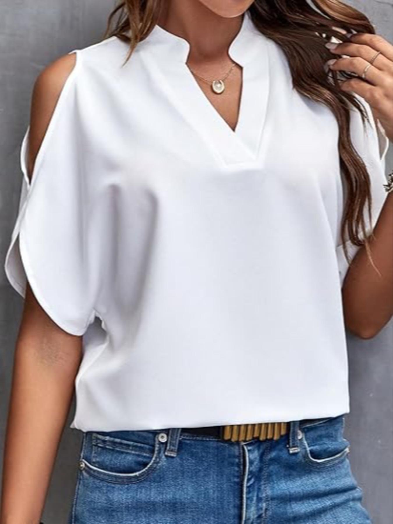 Women's Solid Color Casual Fitted T-Shirt, Short Sleeve Off-Shoulder Top, Commuter Wear, Stylish and Comfortable Ladies' Tee