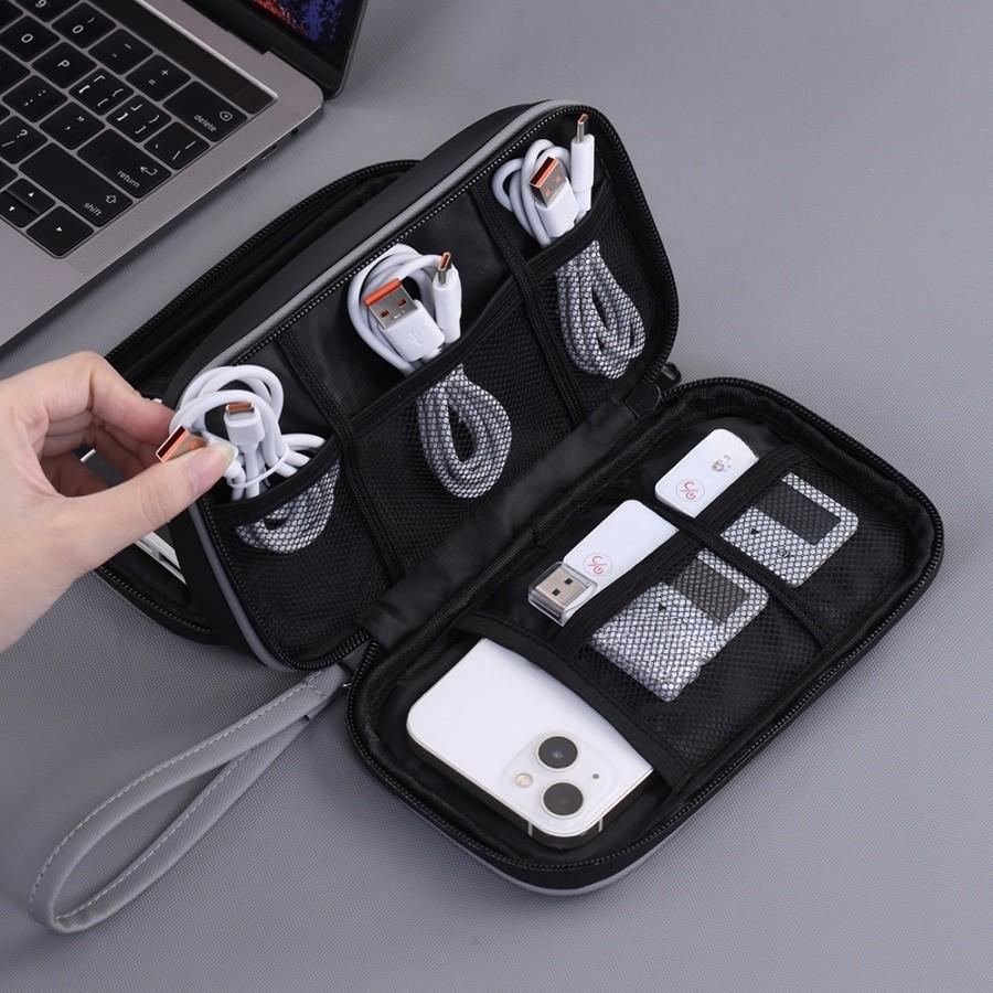 Small Dual-Layer Data Cable Organizer Bag, Mobile Power Bank U Disk U Shield Storage Pouch, Digital Electronics Accessories Case