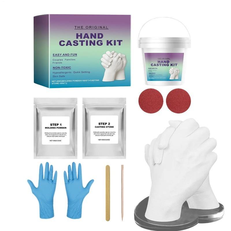 Handmade Plaster Hand Mold Molding Casting Kit for Couples, Romantic DIY Keepsake Sculpture Mould, Craft Set, Handmade Crafts, with Gloves, Memorial Gift
