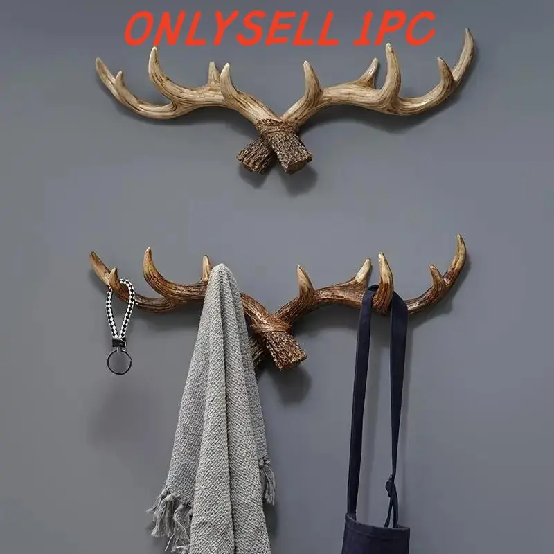 Rustic Resin Deer Antler Wall Hook, Decorative Hooks, Wall Mount Design, Winter Holiday Decoration, Coat & Key Holder, Entryway Wall Art for Home & Retail Displays, Wall Mounted Hook
