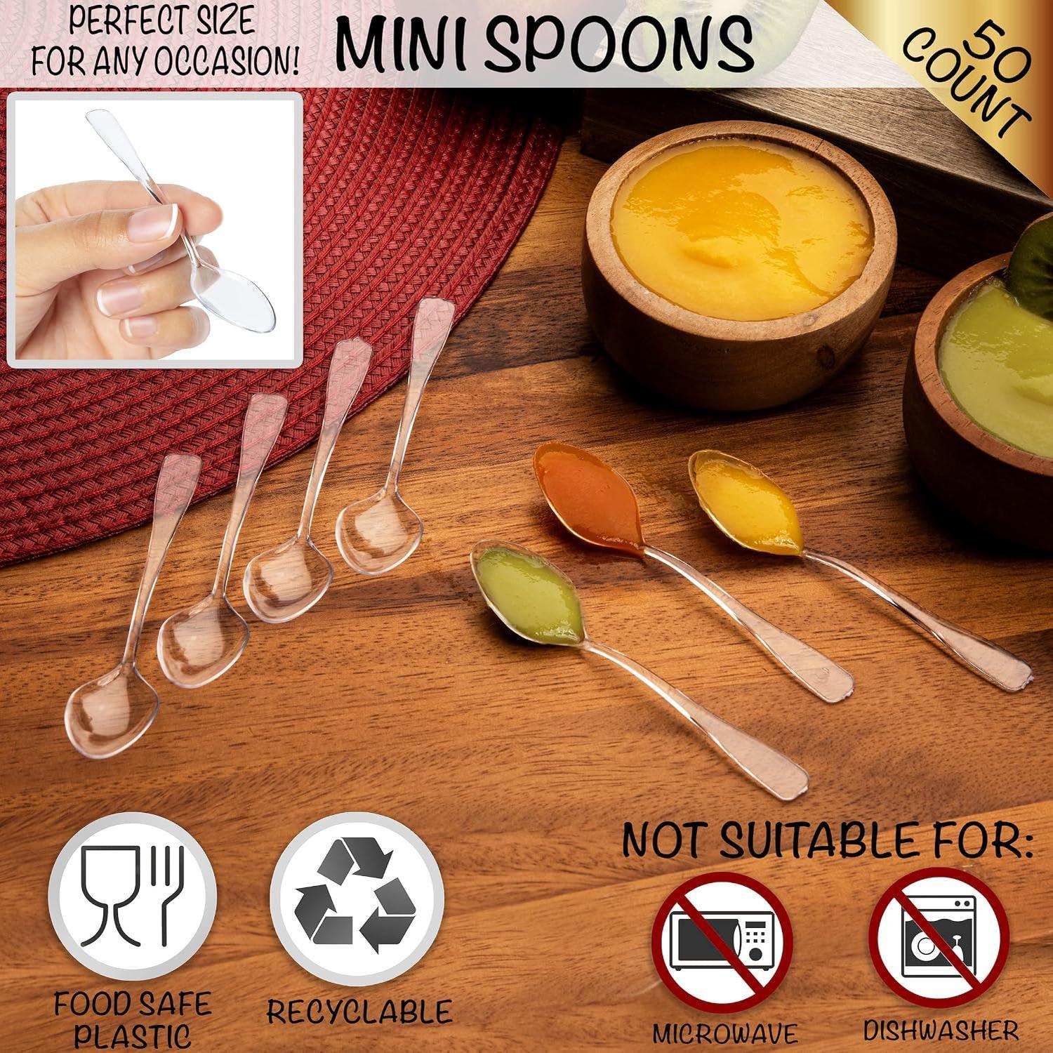 Mini Appetizer & Dessert Spoons - Clear Plastic Tasting Spoons Pack of 50 |  Clear Plastic Tasting Spoons for Ice Cream, Dips & Sampling,  Small Catering Supplies, 50CT 3.75"