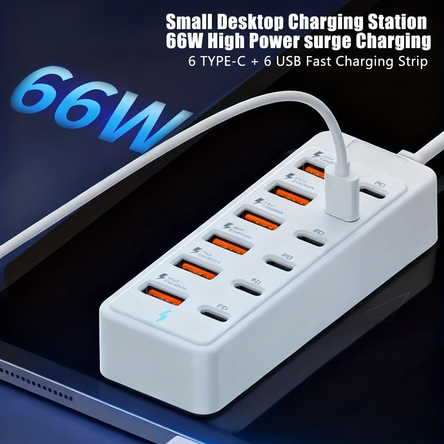 12-In-1 66w Fast Charging Station, 6 USB Ports + 6 Type-C PD Fast Charge Ports, Compatible with iPhone, Macbook, Laptop, Phone, Tablet, Game Console