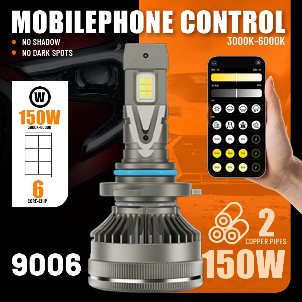 App Control LED Headlights: The smartest headlight upgrade. Adjust 3000K-6000K color and 150W power instantly via smartphone. Best LED bulbs for H11 H7 9005 9006 with Canbus error-free system for night driving.