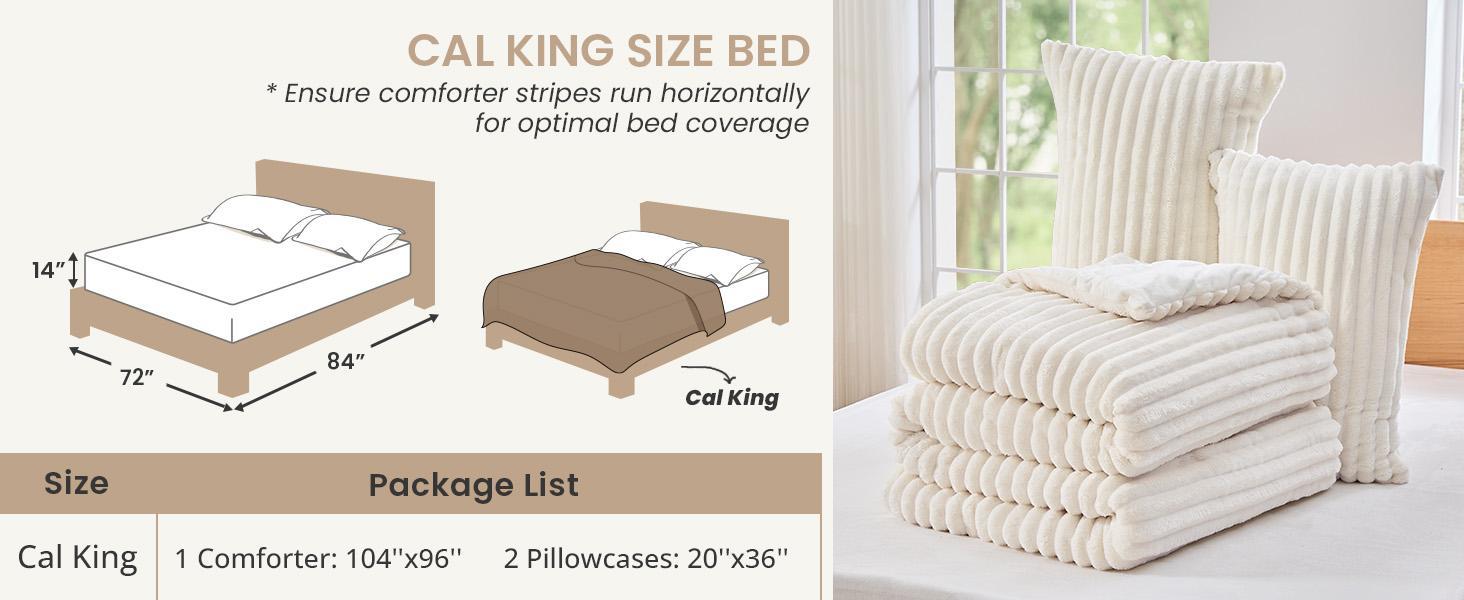 Sasttie Queen Bed Comforter Set 3 Pieces - Super Soft Fleece Bedding Set, 1 Warm Fuzzy Marshmallow Comforter, 2 Pillow Cases, Faux Fur Down Alternative, Cream White, Bedding Sets