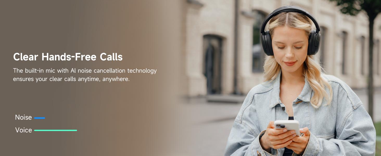 W800BT Pro Hybrid Active Noise Cancelling Headphones - Hi-Res Audio - AI Call Noise Cancellation - 45H Playtime - Fast Charging - Foldable - Wireless Over-Ear Bluetooth 5.4 Headphones - Gray