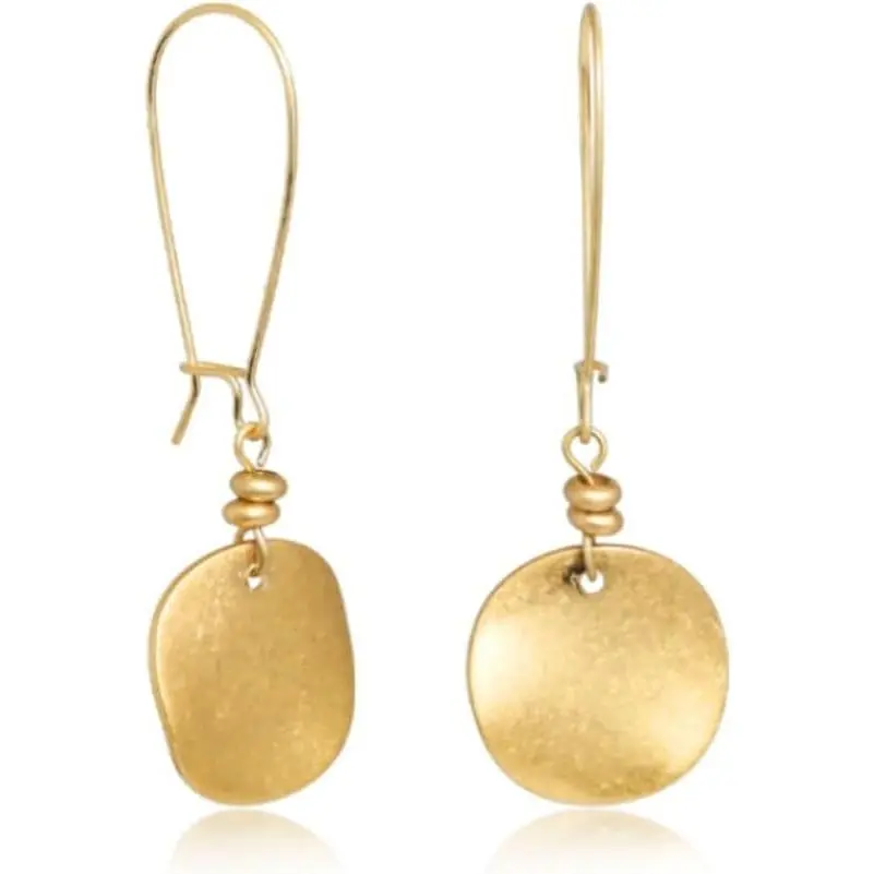 Vintage Disc Coin Statement Long Dangle Drop Big Hoop Earrings for Women Minimalist Geometric Brushed 18k Gold Plated Lightweight Hypoallergenic Dangling Hanging Trendy Fashion Jewelry Gift