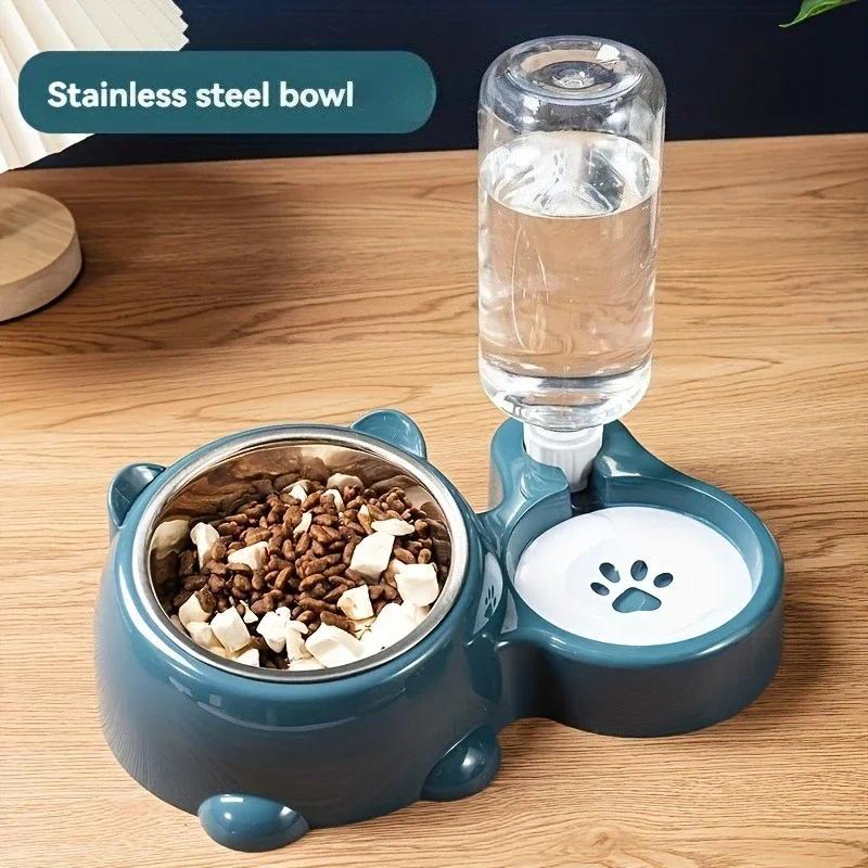 Automatic Pet Feeder and Water Dispenser, Integrated Feeding System for Cats and Dogs,No Battery or Power Needed, Slanted Mouth