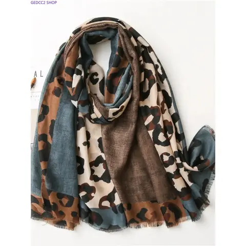 Women's One Size Boho Leopard Print Patchwork Soft Cotton Neck Scarf - Fringe Trim Long Shawl, Loose Drape, Thin Breathable Fabric, Casual Sports & Outdoor Accessory for Adults, Breathable Scarf, Alt Accessories for Women
