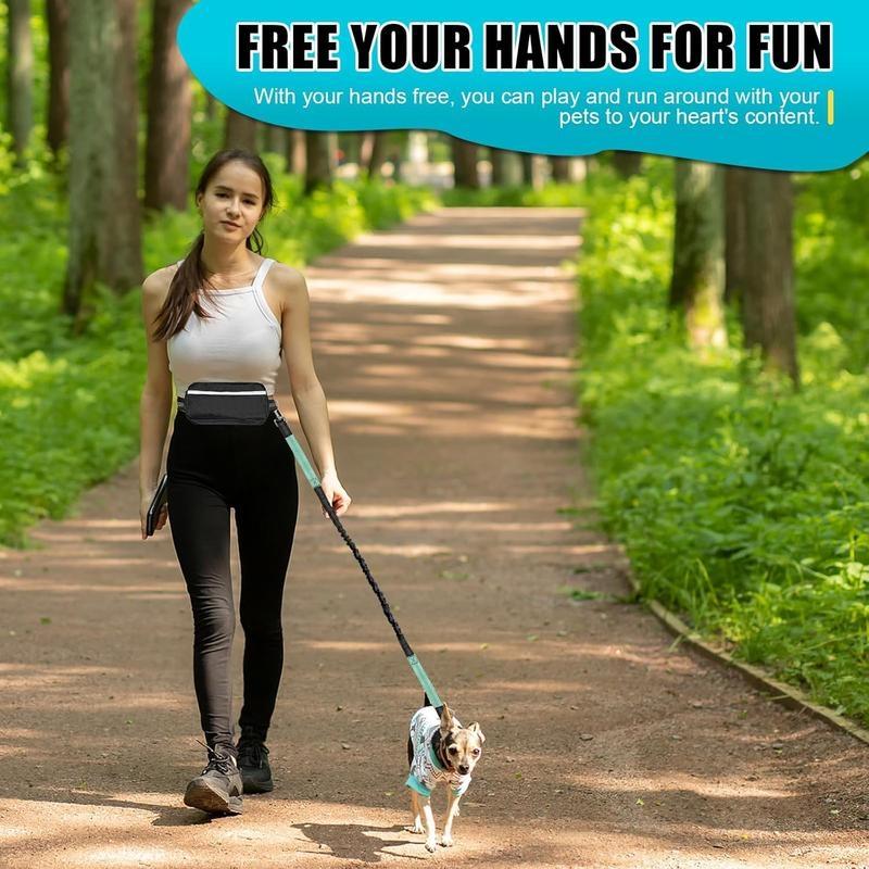 Hands-Free Dog Leash with Zipper Storage Bag, Dual Thick Handles, Durable Elastic Rope, Ideal for Walking, Jogging, Running