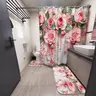 【Black Friday】Floral Print Bathroom Decor Set, 1 Count Shower Curtain Only or 4 Counts/Set Including Shower Curtain, Toilet Mat, Bath Mat, and Toilet Lid Cover, Home Goods