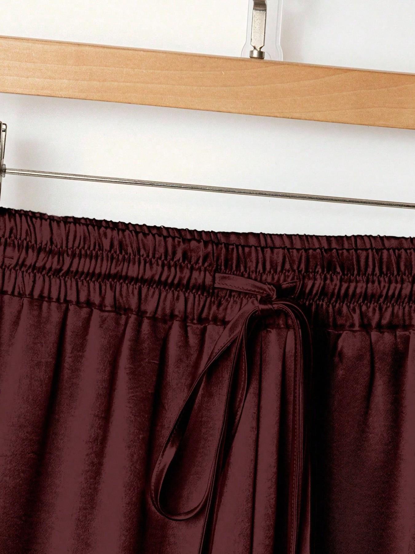 Women's Glitter Satin Wide Leg Pants, Casual Loose Fit Elastic Waist Drawstring Pockets, All Seasons Fashion for Home Vacation Party Womenswear