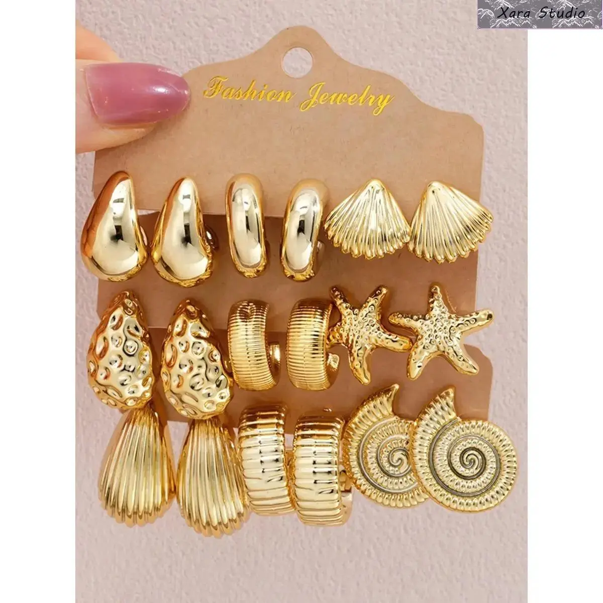 Women's Aesthetic Boho Beach Earrings Set - 9-Pair Viral Seashell, Starfish, Conch Bundle with Boho Festival Style, Coastal Cowgirl Vintage Drops, Lightweight Vacation & Everyday Accessories, Female