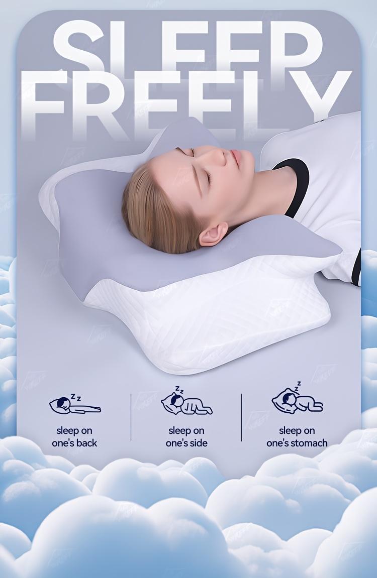WKEFF Ergonomic Butterfly Contour Memory Foam Pillow: Slow Rebound Cervical Support for Back and Side Sleepers, includes Machine Washable Cover.
