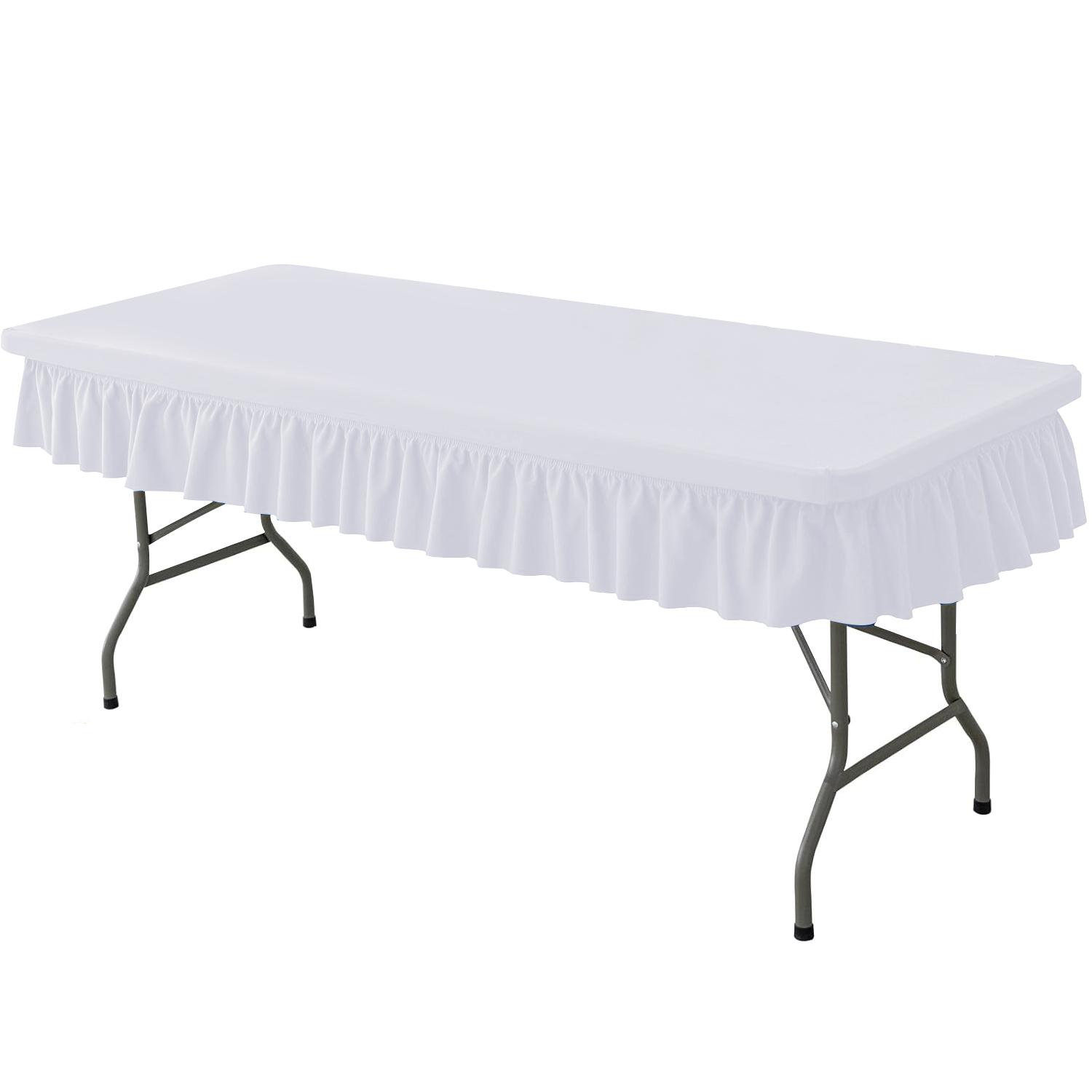 Stretchable Rectangular Tablecloth with Stretched Border Design, Wrinkle-Free Easy Wash, Smooth, Ideal for Weddings Parties and Table Protection, Portable Tablecloth