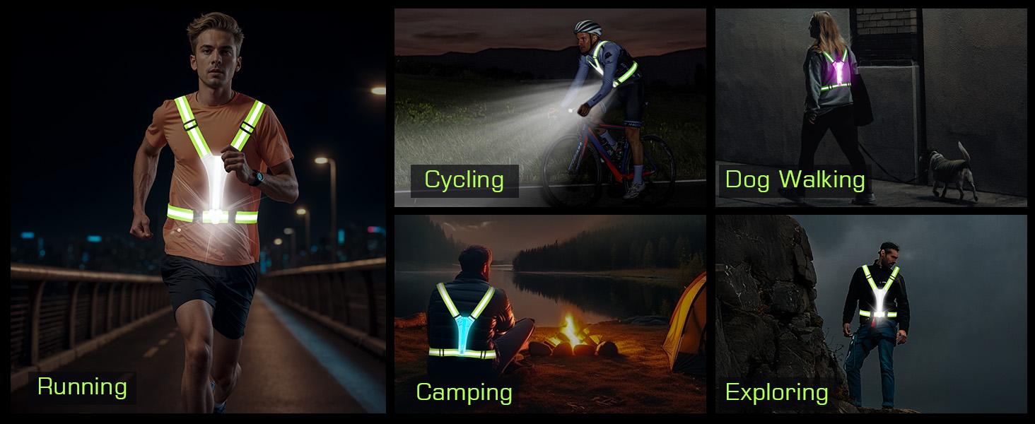 LED Reflective Vest with Chest Light 500LM, 5 RGB Colors High Visibility Rechargeable Light Up Running Vest IPX4 Night Safety Running Gear for Dog Walking, Cycling, Adjustable for Men Women