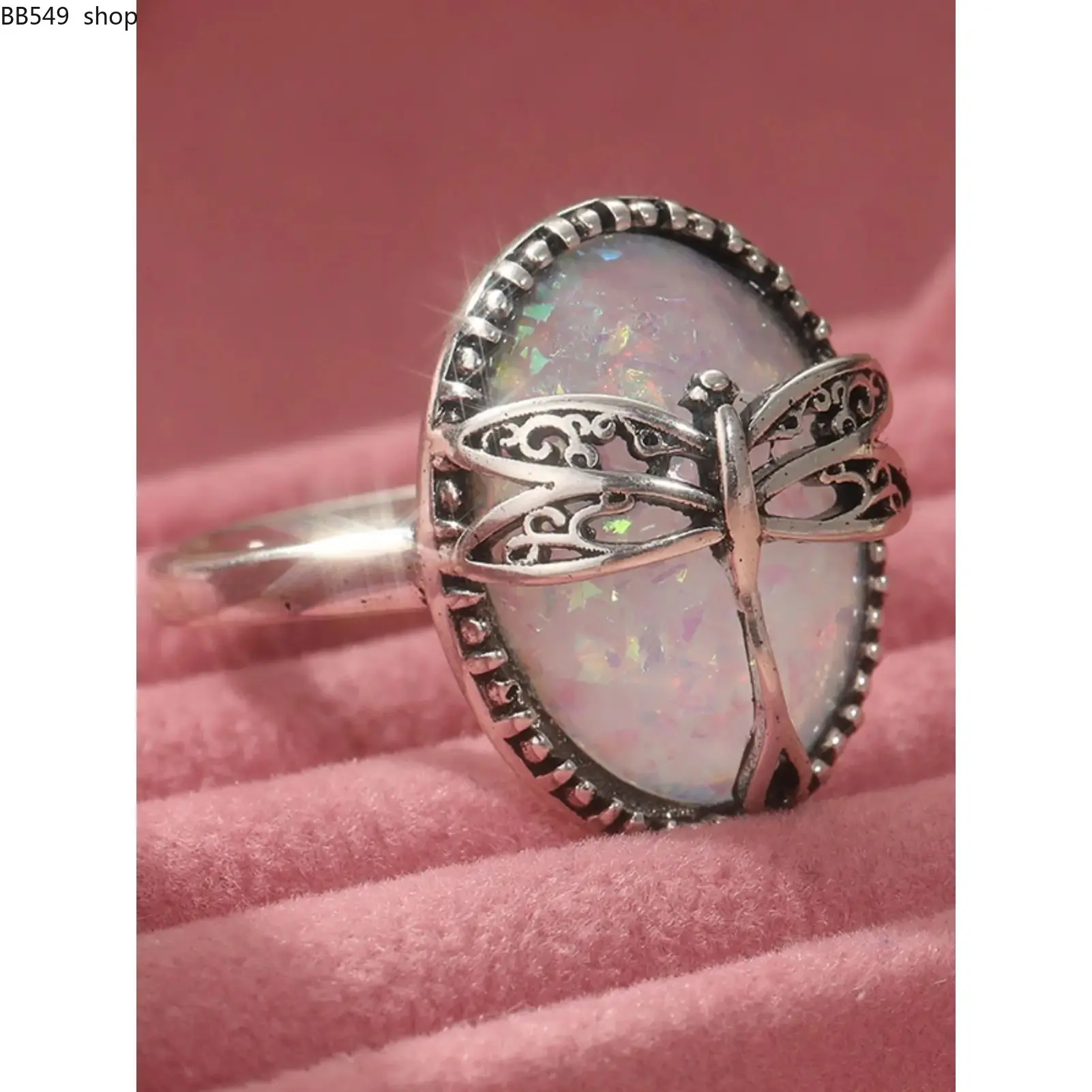 Vintage Boho Style Dragonfly Design Oval Shaped, Boho Style Copper Rings, Boho Statement Ring, Fashion Accessories for Women & Girls, Trendy All-match & Exquisite Jewelry for Birthday Gift