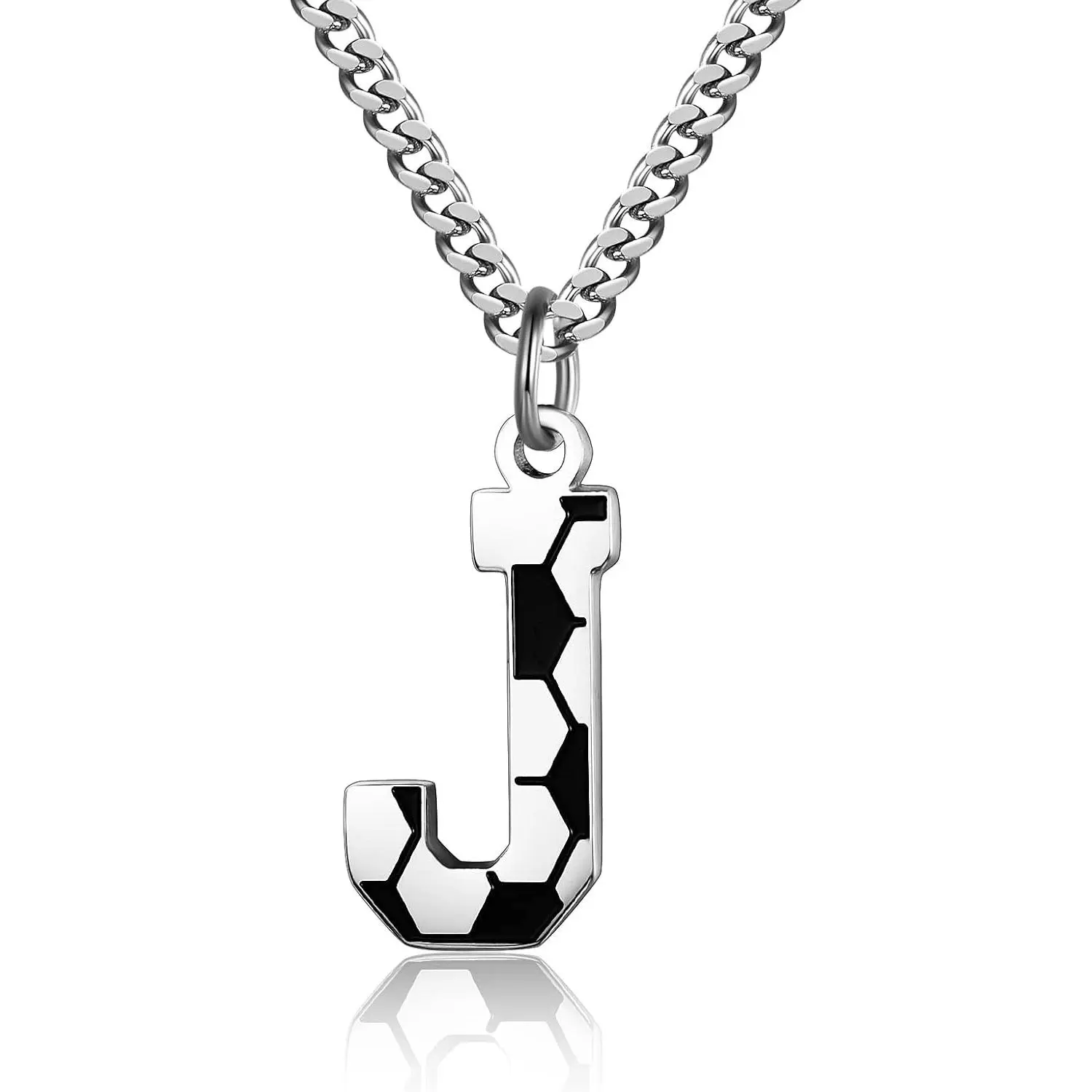 Men's Initial A-Z Letter Soccer Charm Necklace with Stainless Steel Silver Chain, 22 Inch - Personalized GiftGift