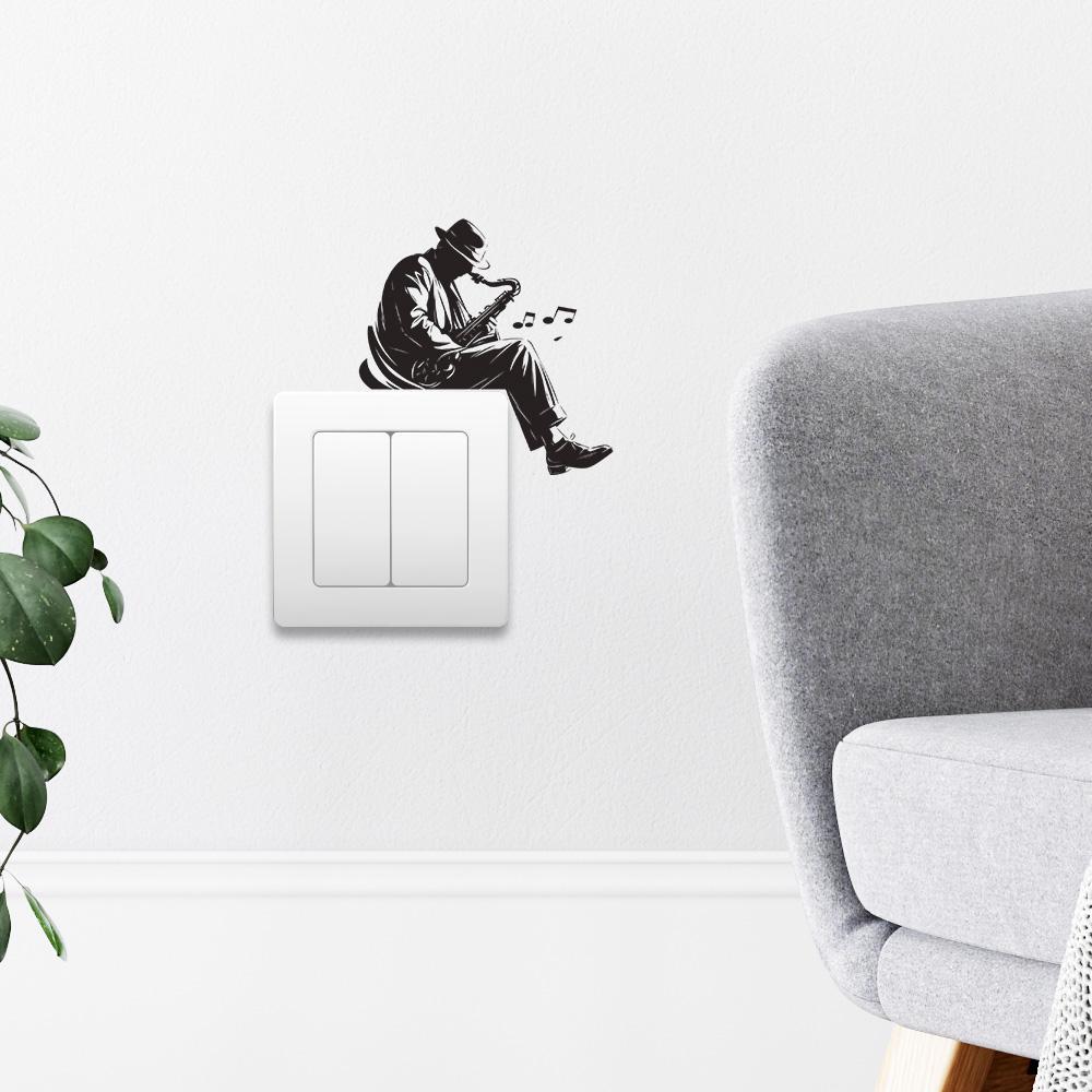 Creative Music Switch Sticker, Cowboy Playing Saxophone, Vinyl Wall Decal, Art for Living Room, Home Window Decoration, Flat Sticker Type