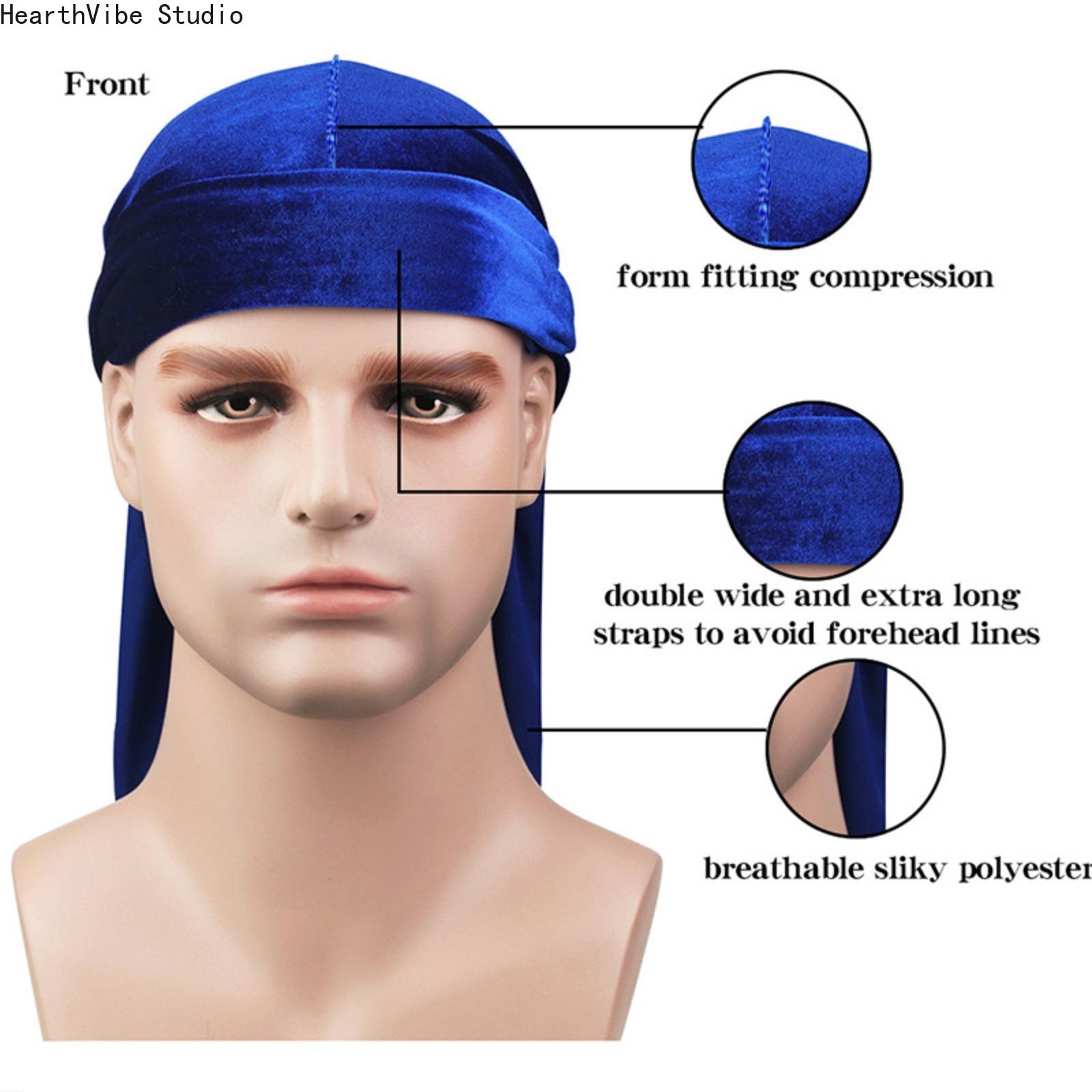 Premium Velvet Durag with Silk Satin Lining, Oversized 360 Wave Cap, 40-in Extra Long Tails, Adjustable Headwear, Hip Hop Wave Locking Unisex Streetwear Accessory for Men, Compression Headwear