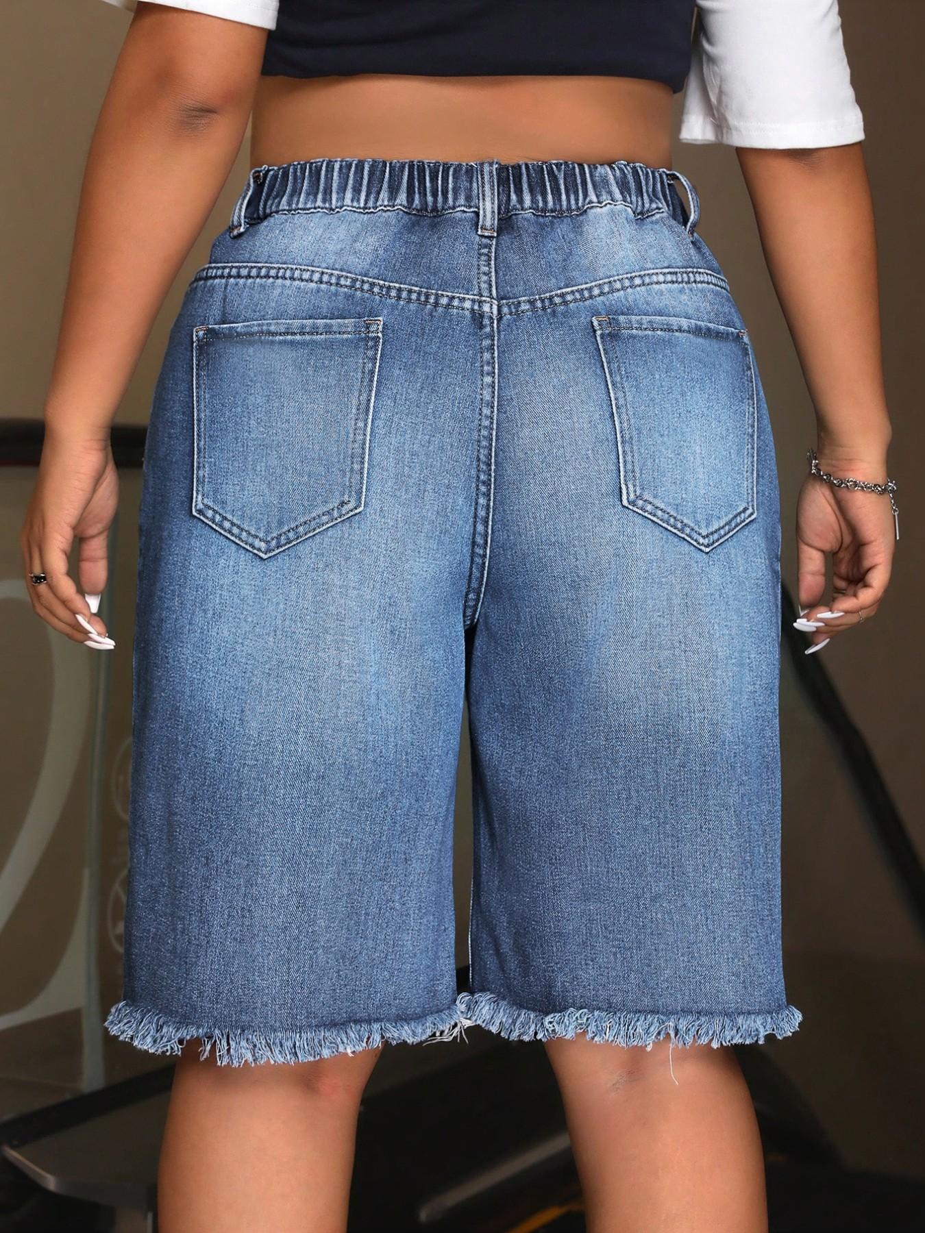 Women's Plus Size Denim Shorts Spring Summer New Breathable Comfort Ripped Design Casual Match Women's Mid-Thigh Pants Women's Plus Size Denim Shorts Spring Summer New Breathable Comfort Ripped Design Casual Match Women's Mid-Thigh Pants