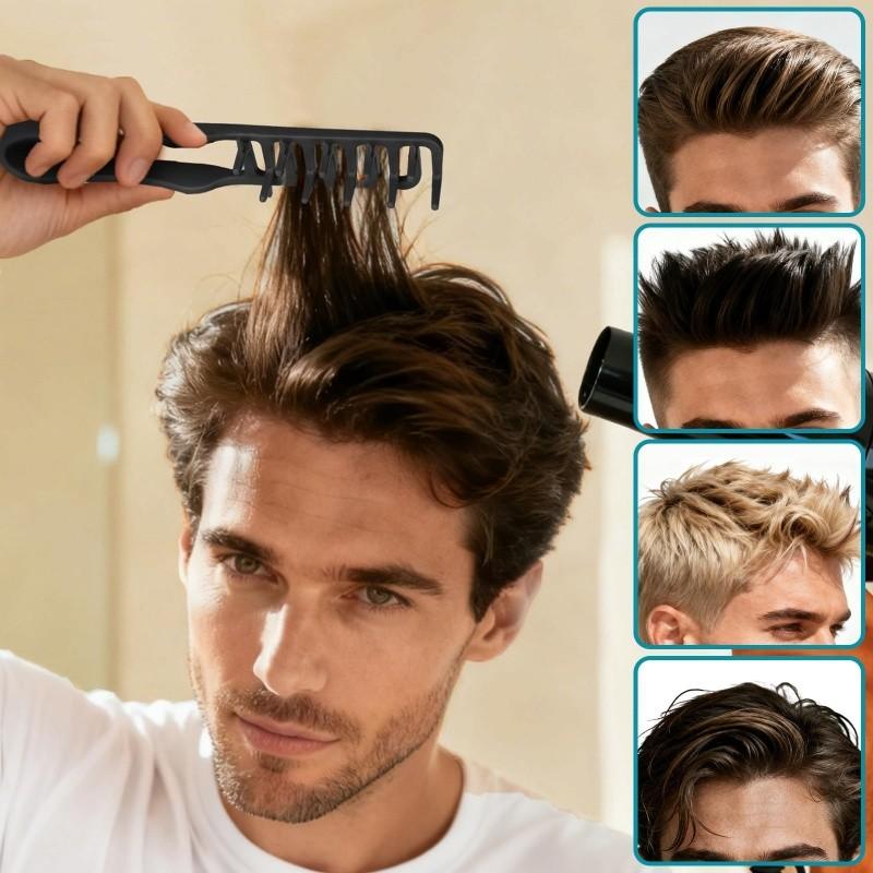 3 Texture Combs, unisex voluminous texture styling combs, wide-tooth textured styling tools, create volume and parting for bangs, ABS plastic textured handle, black + gray + pink