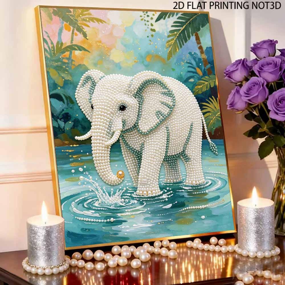 DIY Pearl Painting Kit, Frameless Elephant Design, Self-Stick Canvas with Tools, Home Wall Art, 3D Mosaic, Cross Stitch Set, Gift for Friends