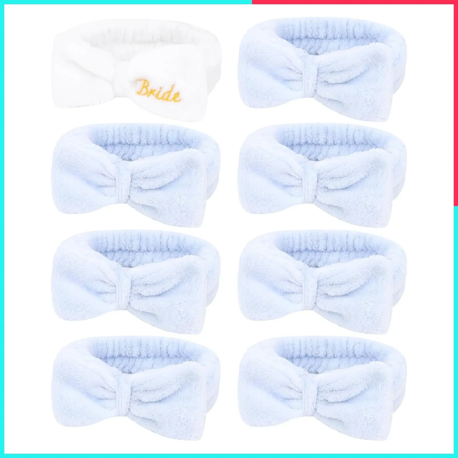 Bachelorette Party Favor Set - Bride & Bridesmaid Spa Headbands (1 Bride + 7 Blue)